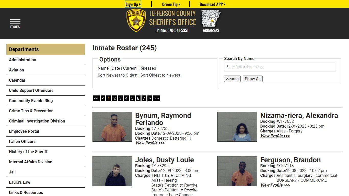Current Inmates Booking Date Descending - Jefferson County Sheriff AR
